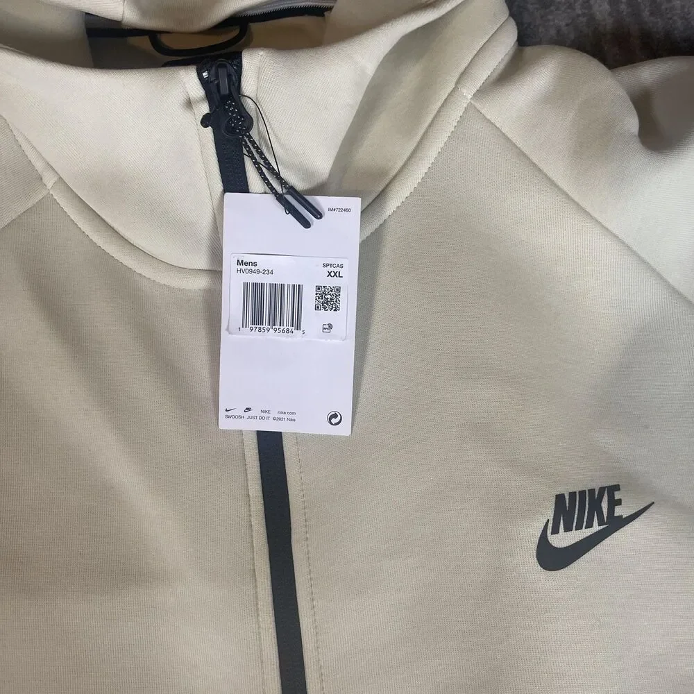 Nike Tech Fleece Hoodie Jacket Mens 2XL Beige Full Zip Windrunner Swoosh Logo
